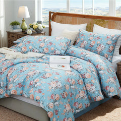 Light Blue Garden Rose Comforter Set