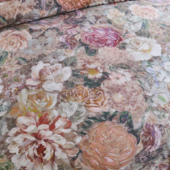 Detailed view of the red and yellow flowers in the retro bloom pattern