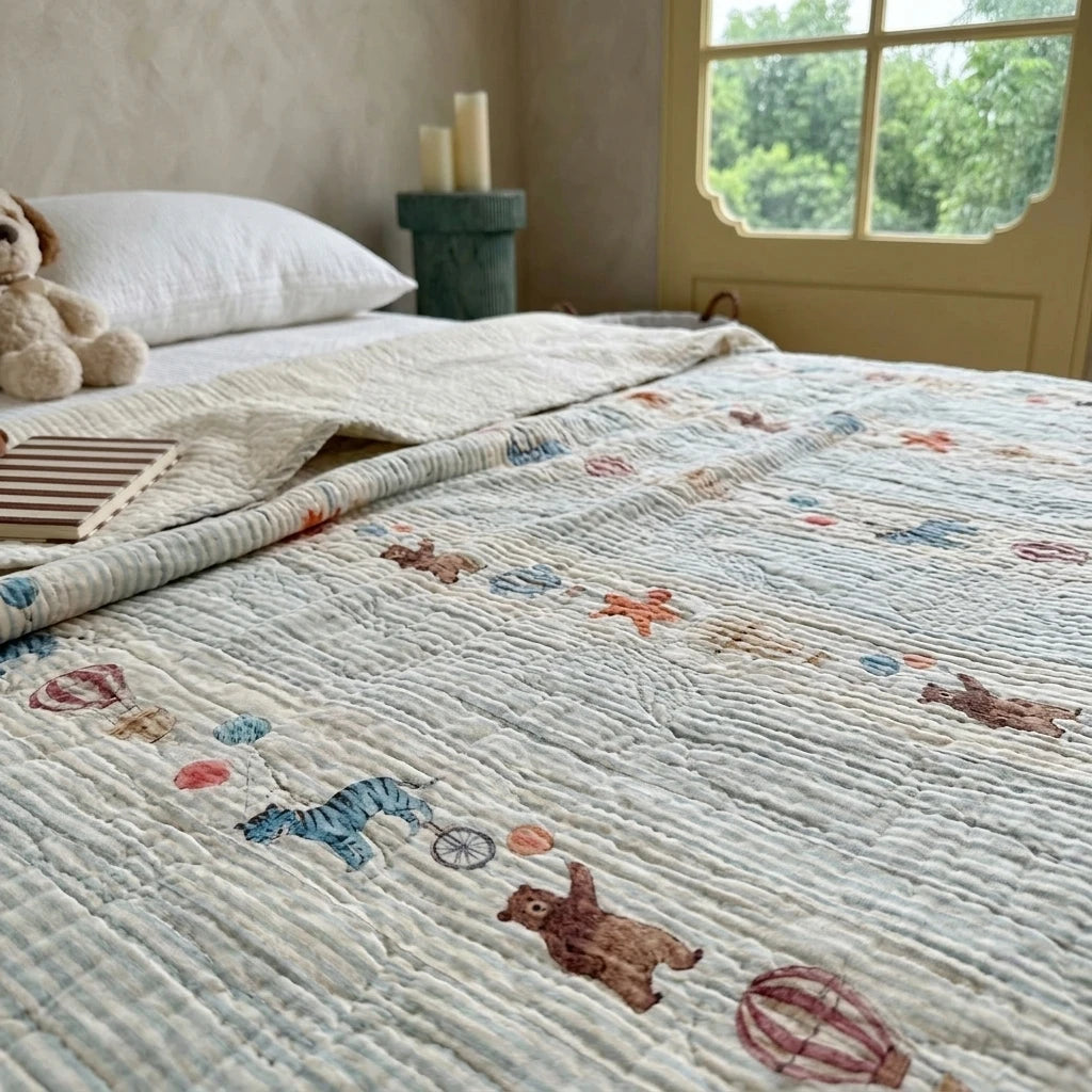 rose embroidered quilted cotton blanket pink texture