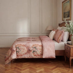 Side profile view of rose floral duvet cover