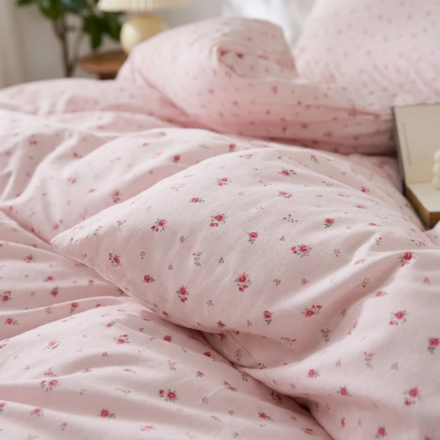 rosewick garden floral duvet cover set rose print fabric closeup
