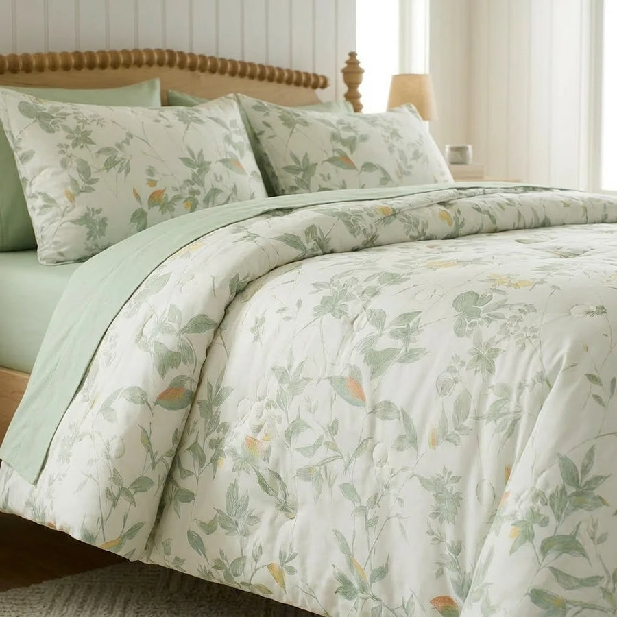 sage green leaf print pillow shams cottagecore bedroom decor