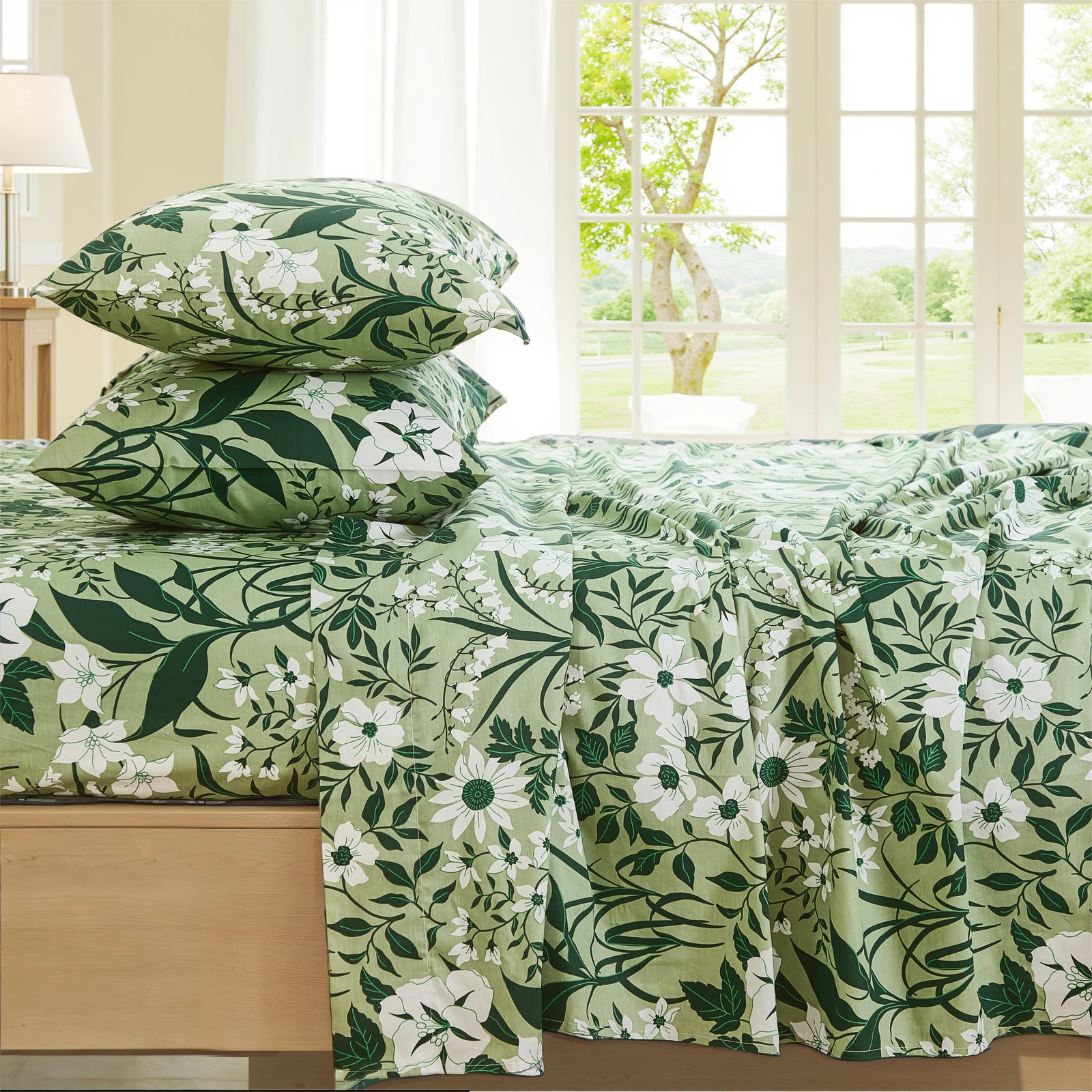 sage green floral sheet set 100% cotton