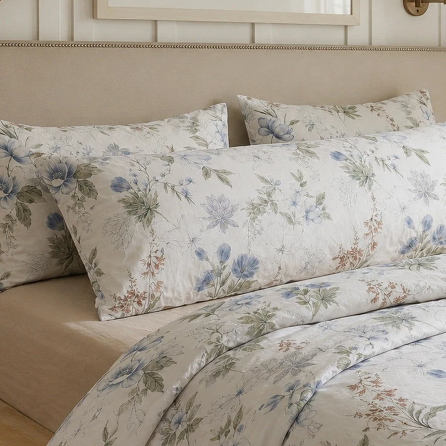 serene garden bloom blue floral pillow shams warm lighting