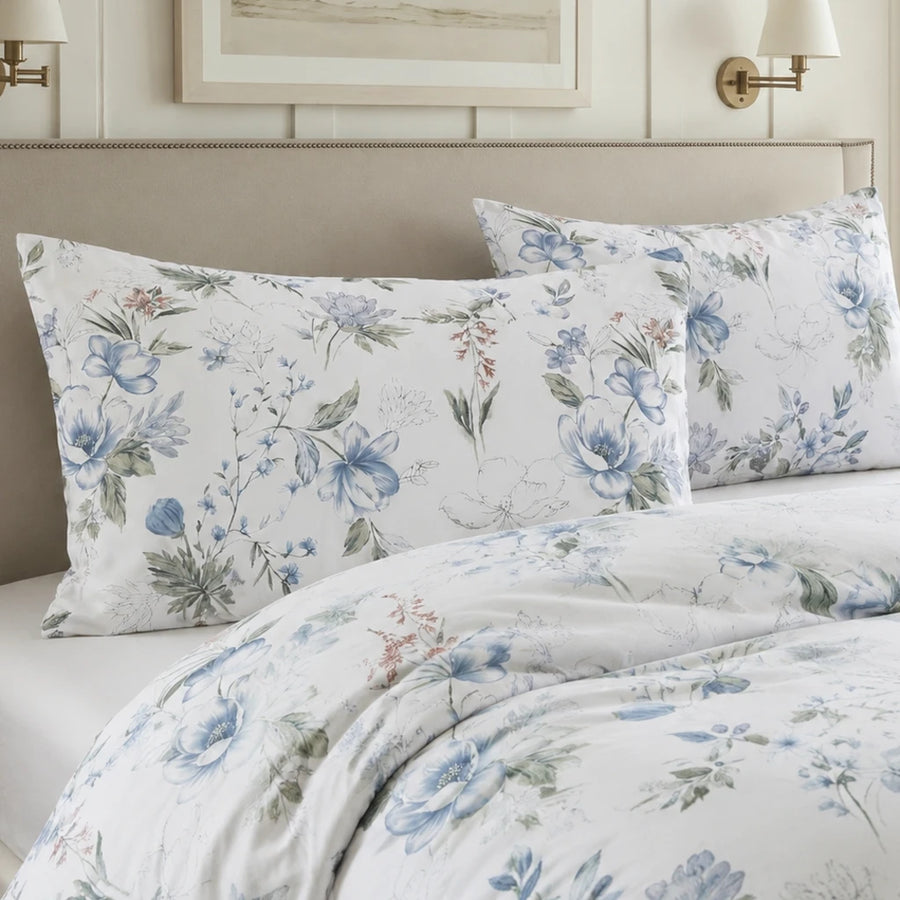 serene garden bloom floral print fabric texture close up