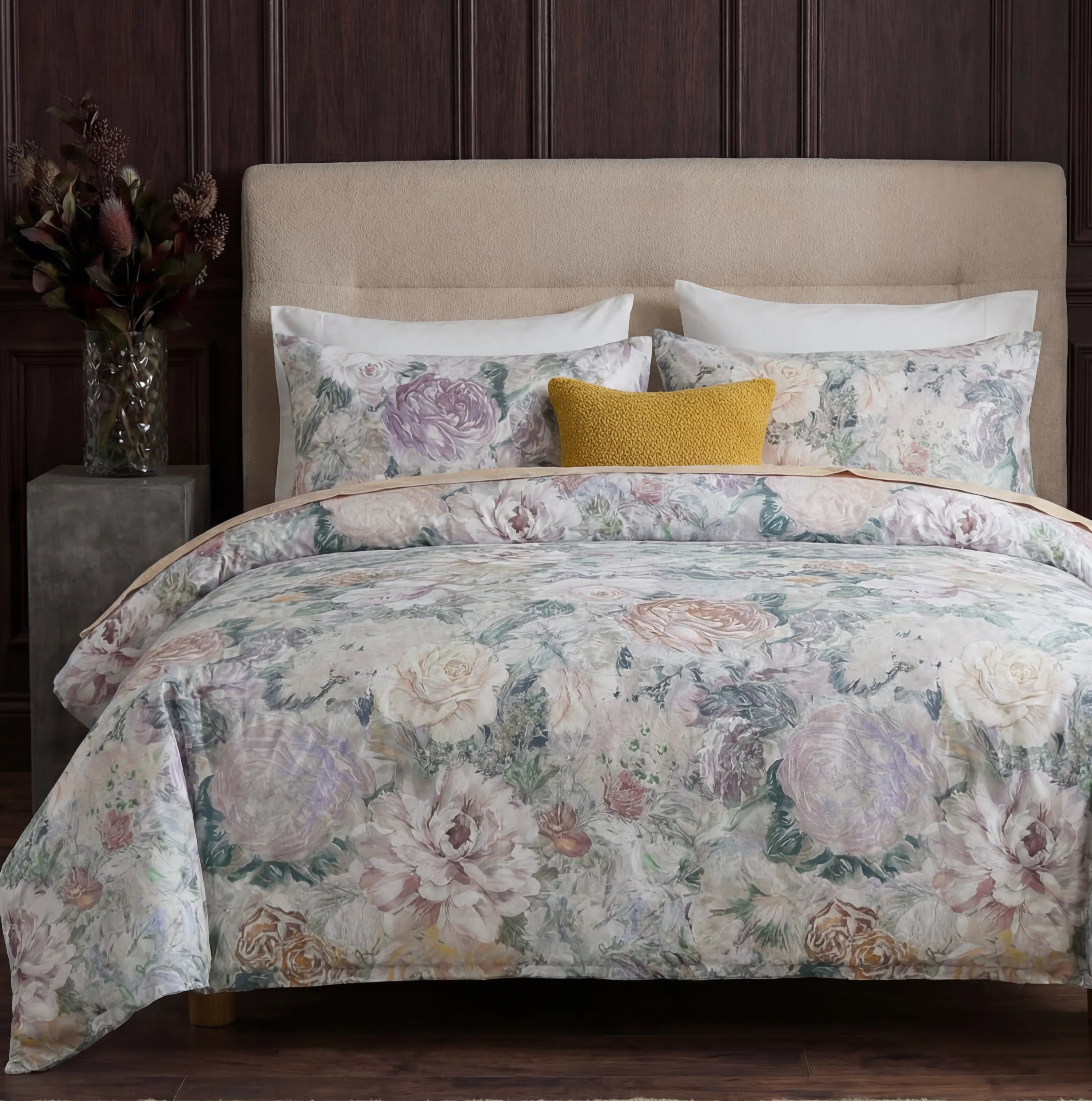 Shabby chic peony duvet cover set front view
