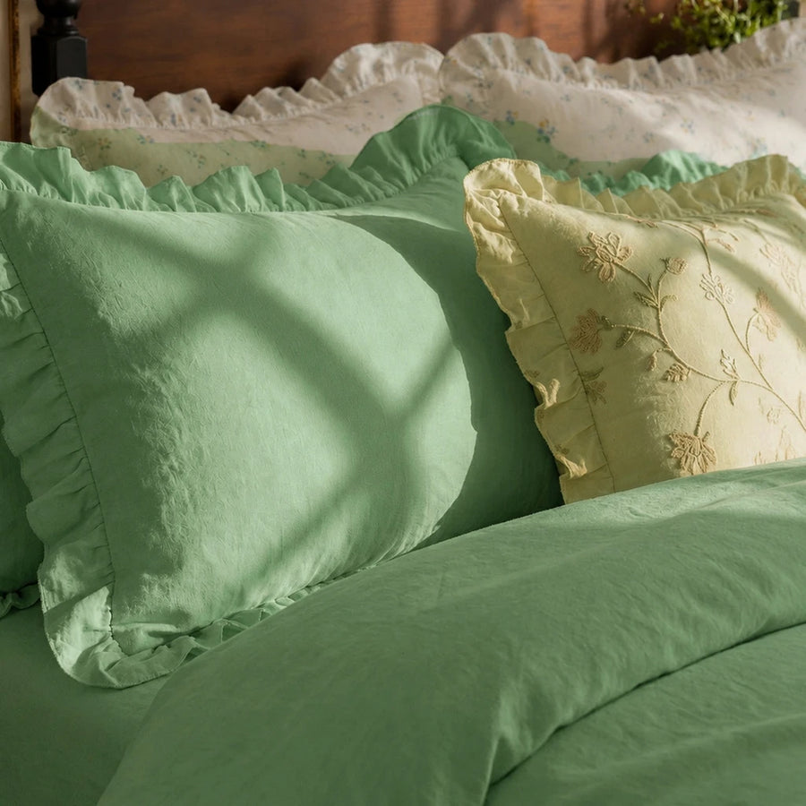 shabby chic sage green cotton pillowcase texture