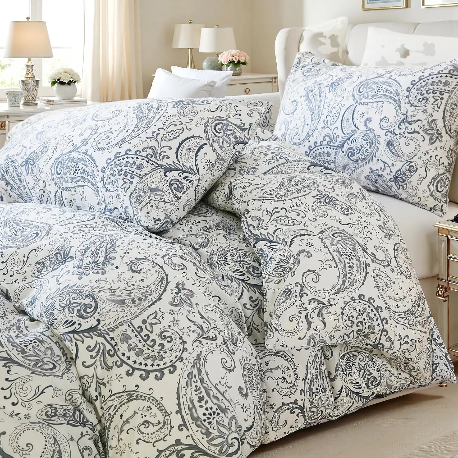 shabby silver paisley duvet fabric