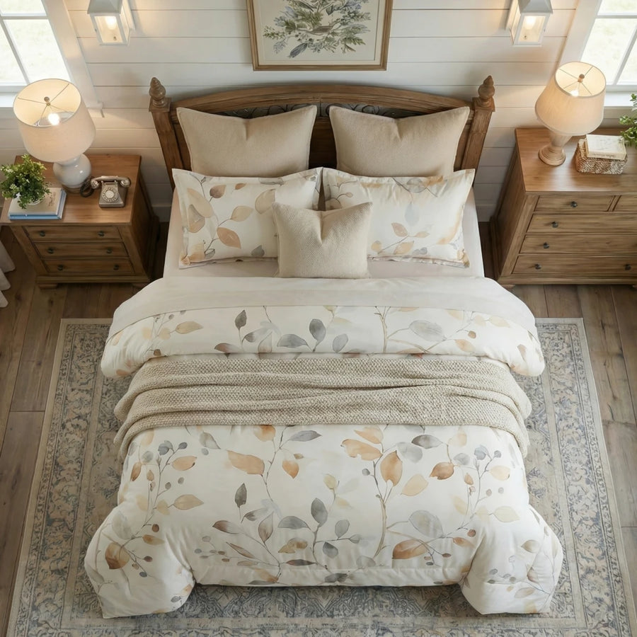soft breathable autumnal amber leaf quilt set cottagecore look