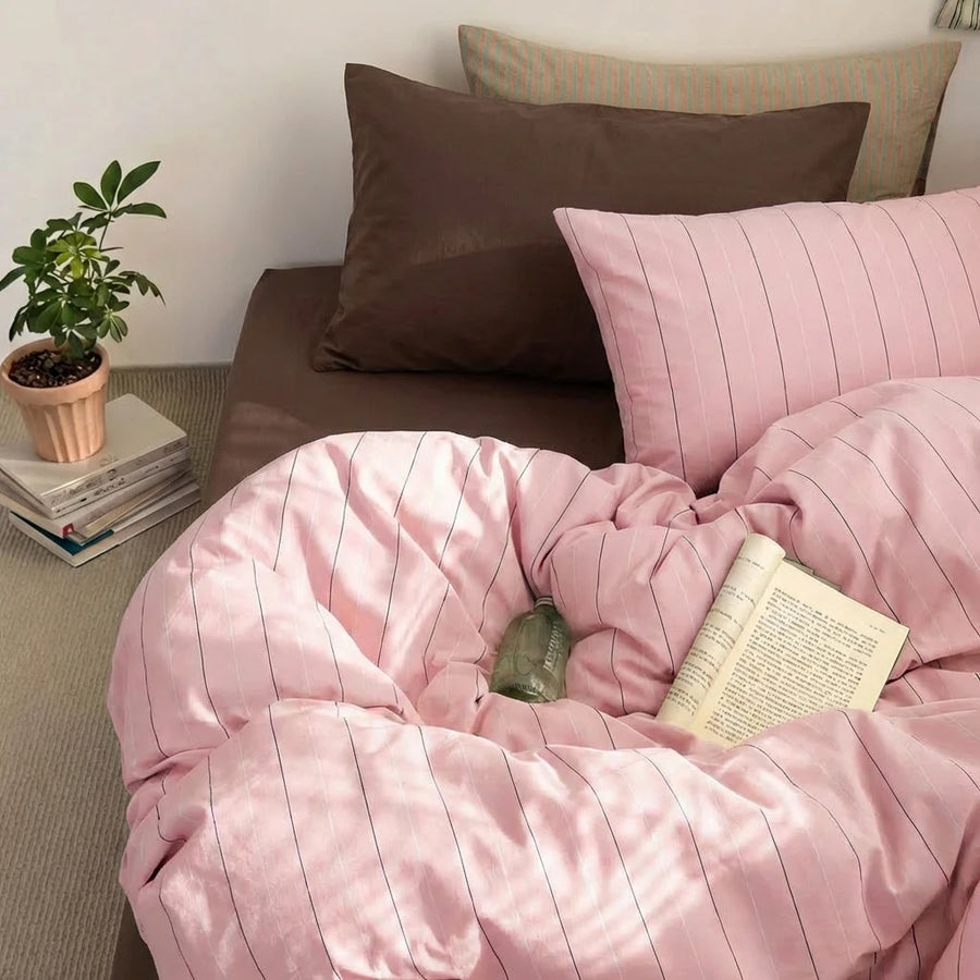 soft pink pinstripe striped duvet set shabby chic