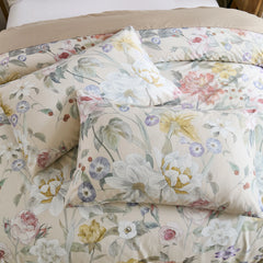 A close-up of the textured fabric and subtle floral pattern