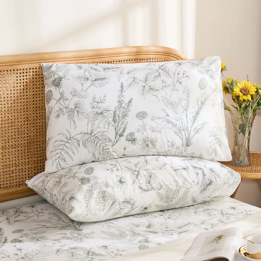 stacked natural fiber sage botanical pillow shams luxury cotton