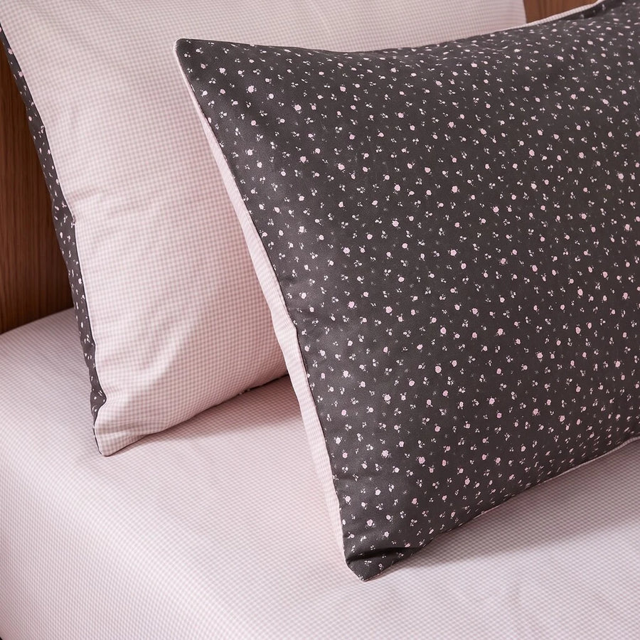 starlit bloom pillowcases dark grey pink flower pair nightstand decor