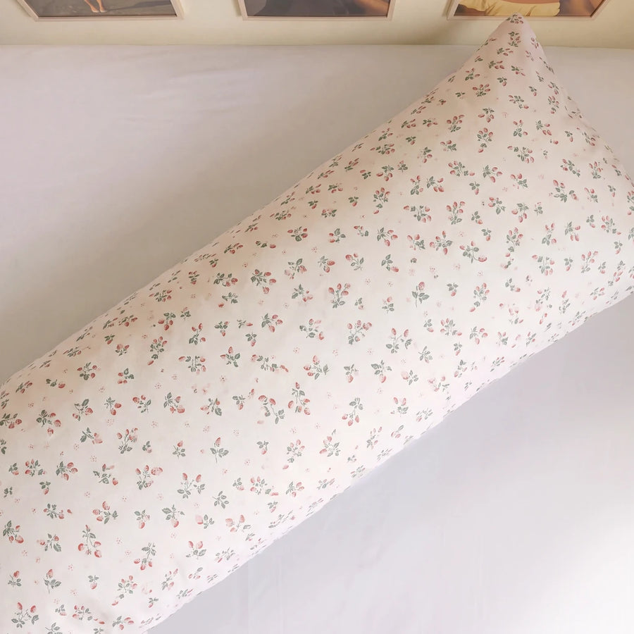strawberry bramble pillowcases cream yellow body pillow bedroom detail
