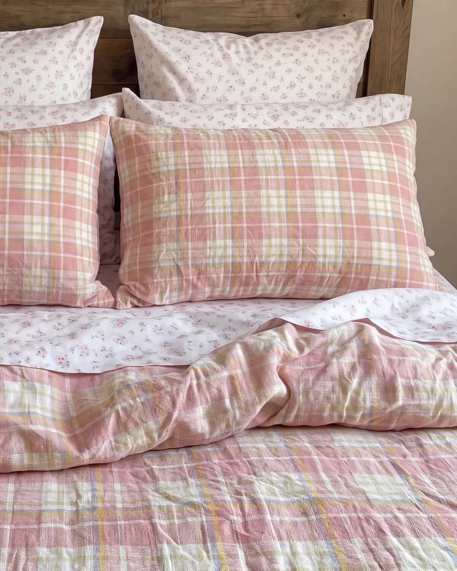 strawberry sundae nostalgic plaid comforter set matching pillow shams