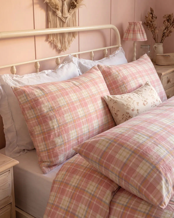 strawberry sundae nostalgic plaid pillowcases cozy cottage bedroom