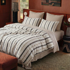 striped tufted bedding set in modern bedroom