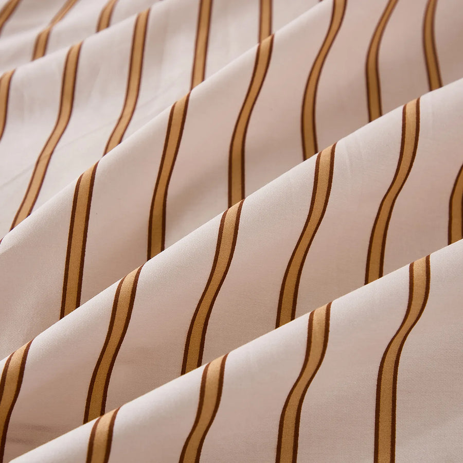 tan pin stripe duvet set fold and texture view