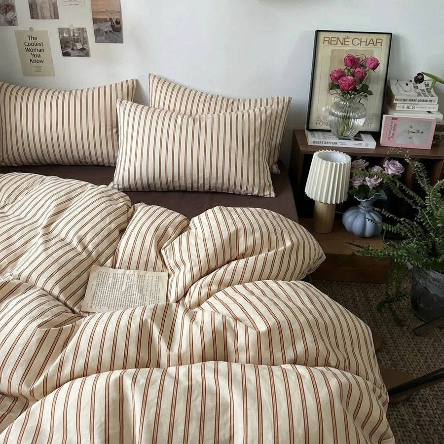 tan pin stripe matching pillowcases earth tones