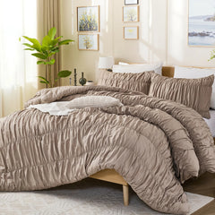 Taupe crinkle cotton comforterangled detail view