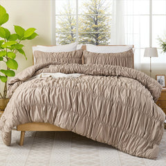 Taupe crinkle cotton comforter overall view