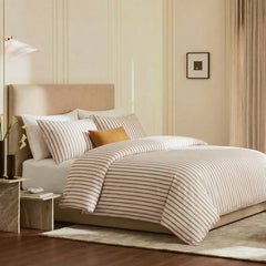 Terracotta striped bedding angle view