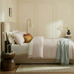 Terracotta striped duvet side view