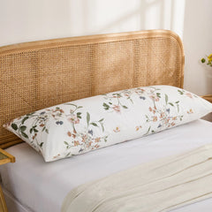 Timeless Garden Cotton Long Pillowcase angled resting view with vintage flowers