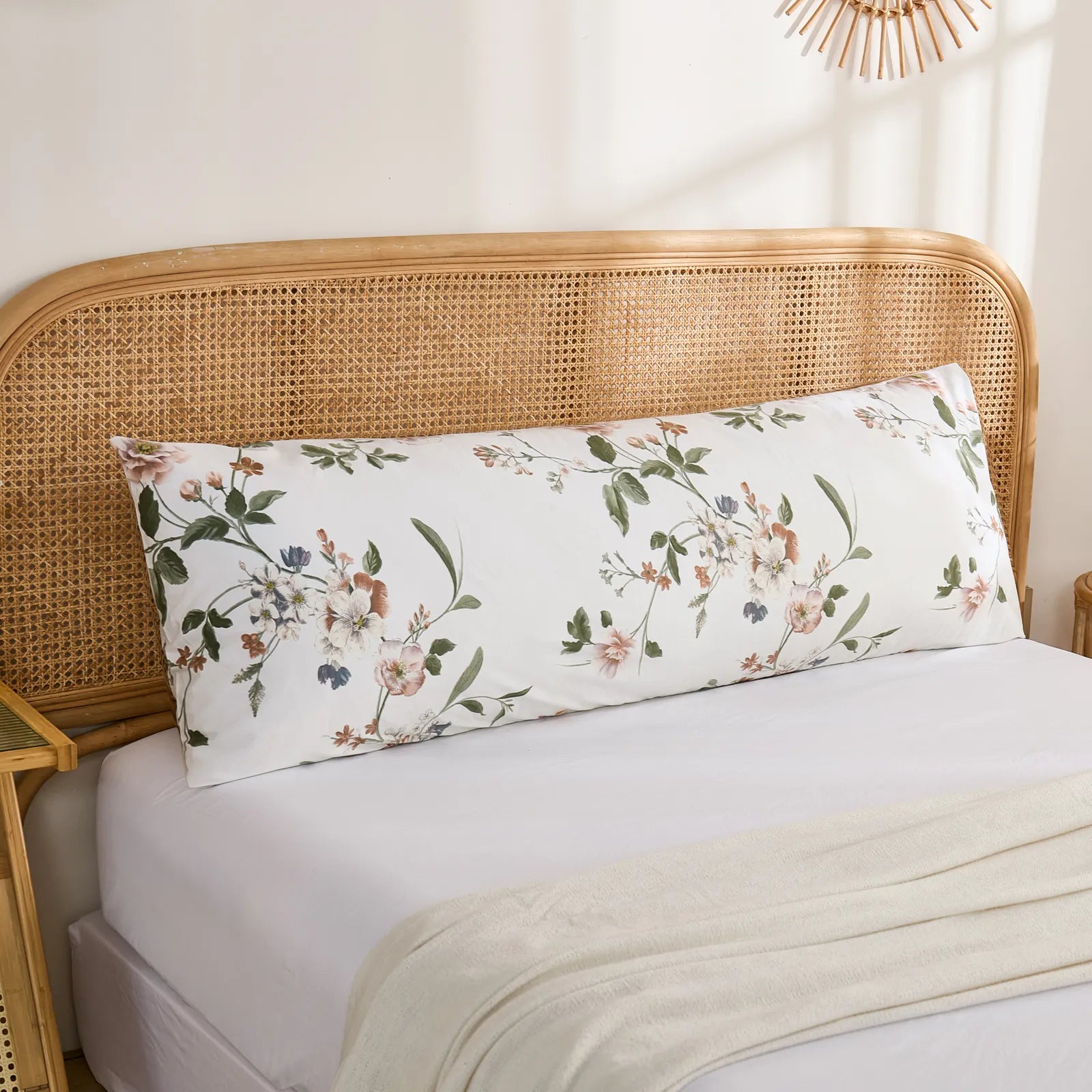 Timeless Garden Cotton Long Pillowcase single angled pillow view floral pattern