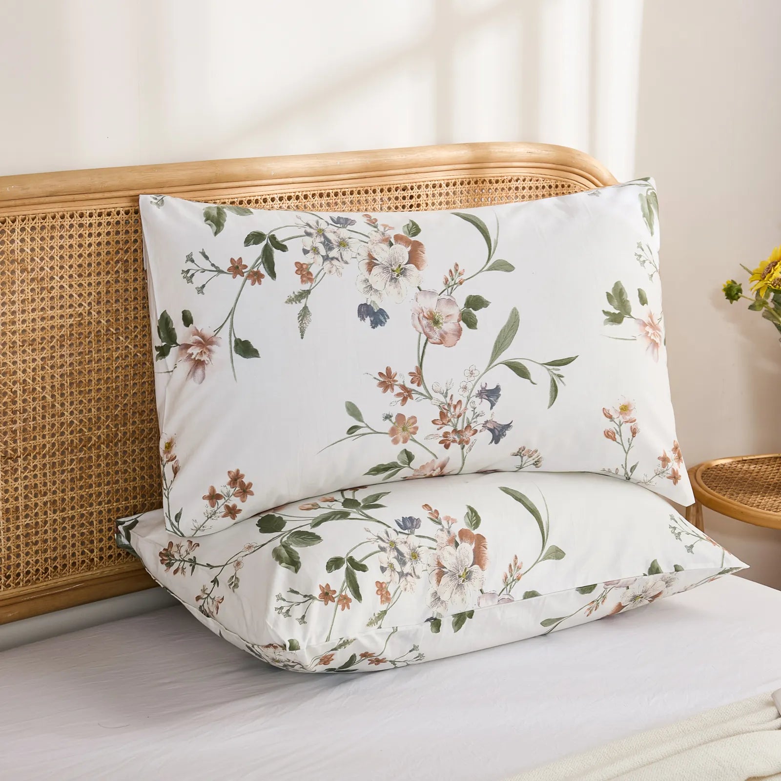 Timeless Garden Cotton Pillowcase front stacked display in pairs