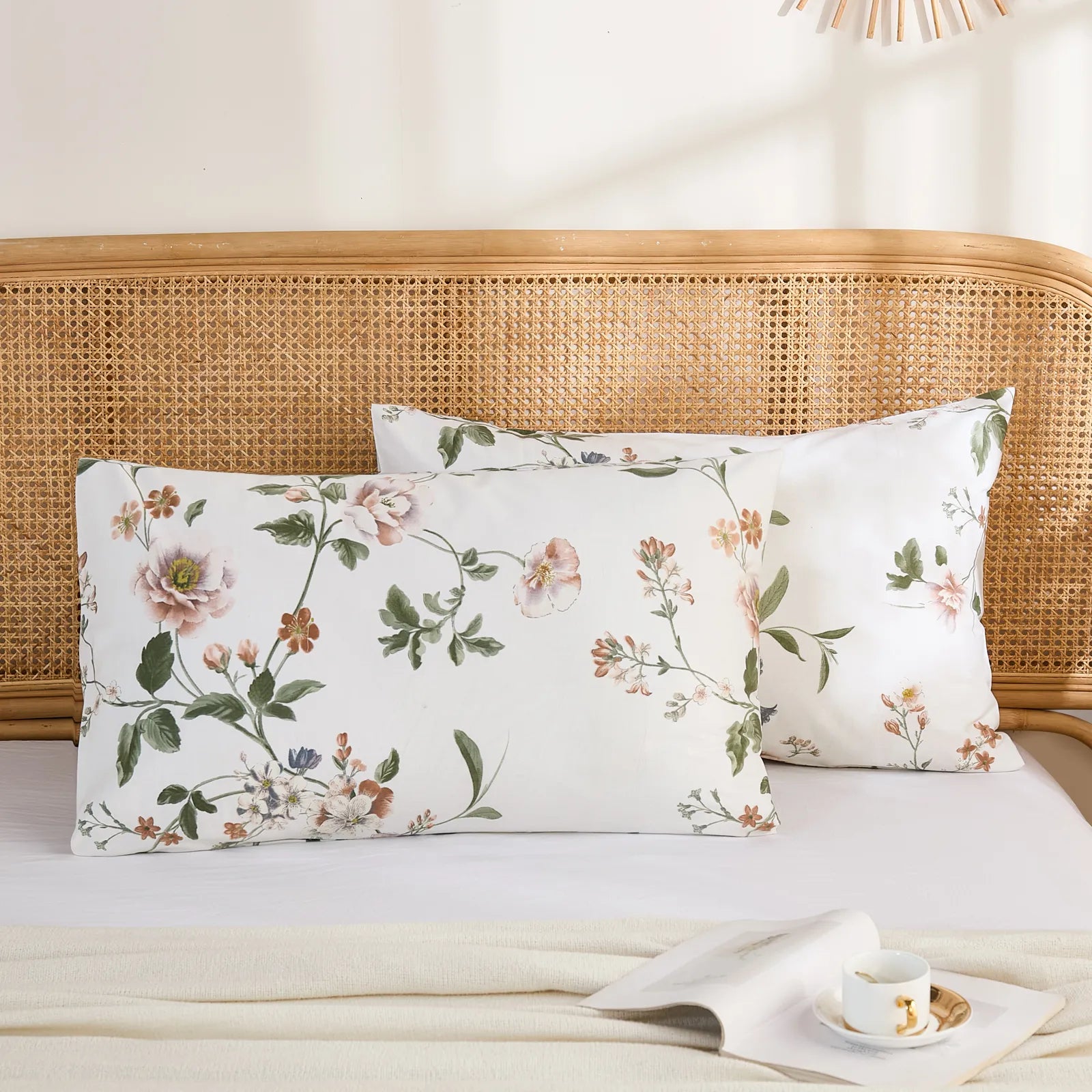Timeless Garden Cotton Pillowcase front view floral design