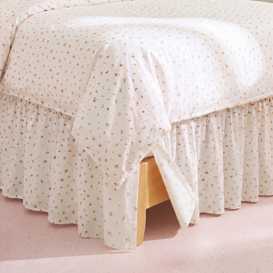 tiny blossom bed skirt ivory ditsy floral ruffled hem