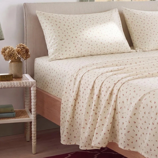 tiny blossom sheet set striped headboard detail scene