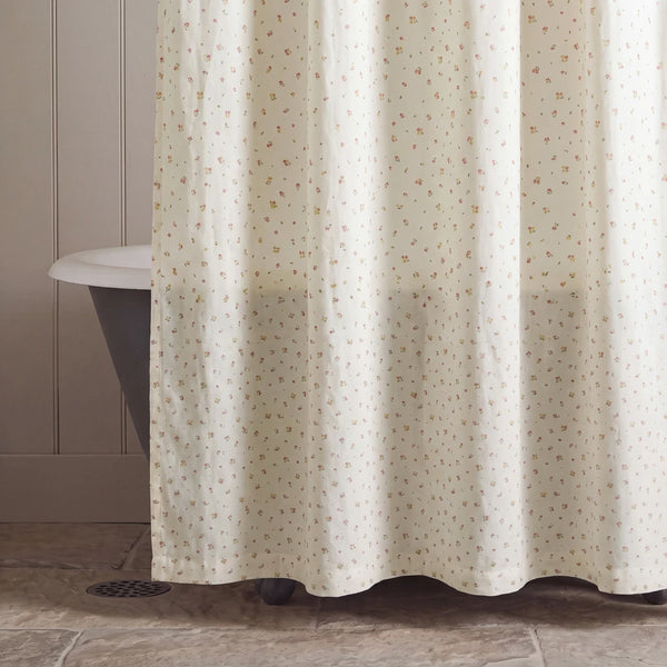tiny blossom shower curtain ivory clawfoot tub stone floor