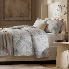 Right side view of Tropical Mist bedding in bedroom