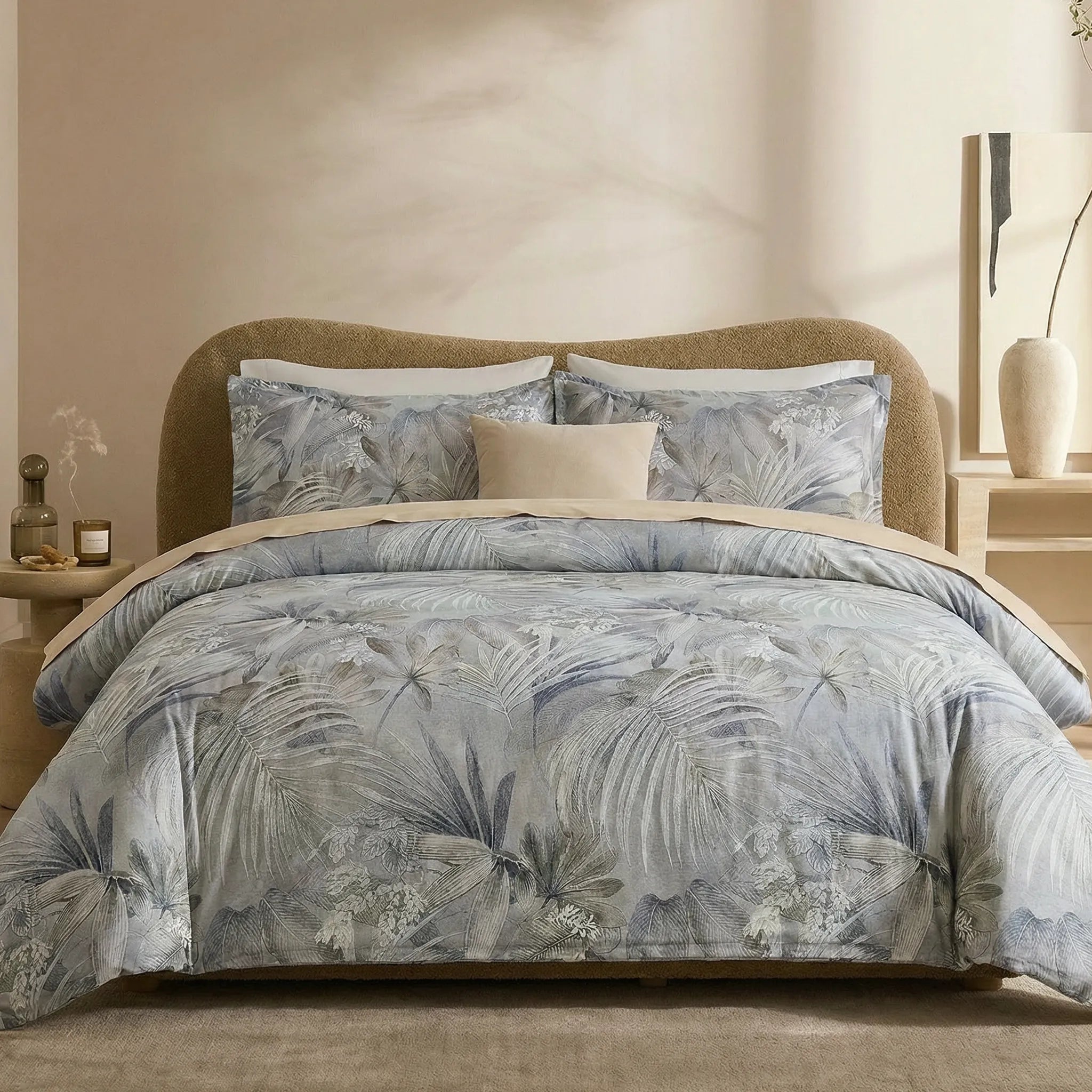 Front view of Tropical Mist cotton duvet cover set