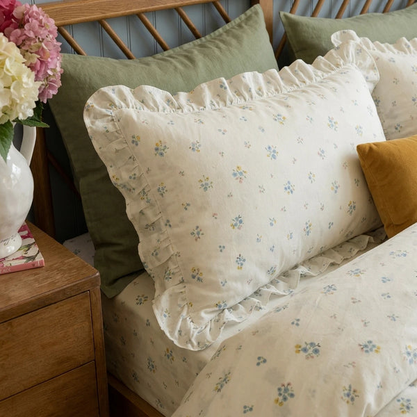 vintage floral pillowcase mix and match styling close up