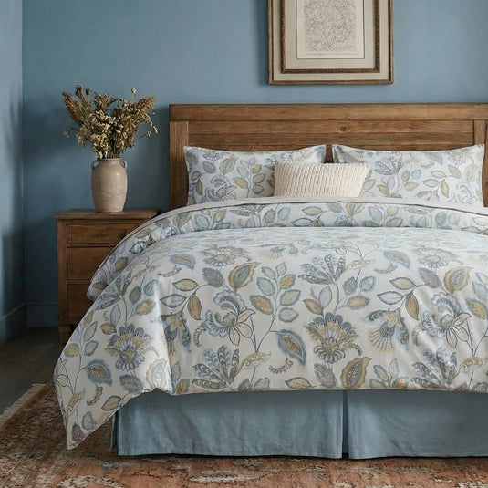vintage french country bedding set dusty blue botanical quilt cover