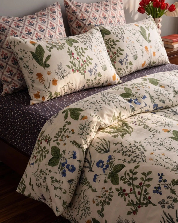 vintage herbarium botanical floral pillow shams
