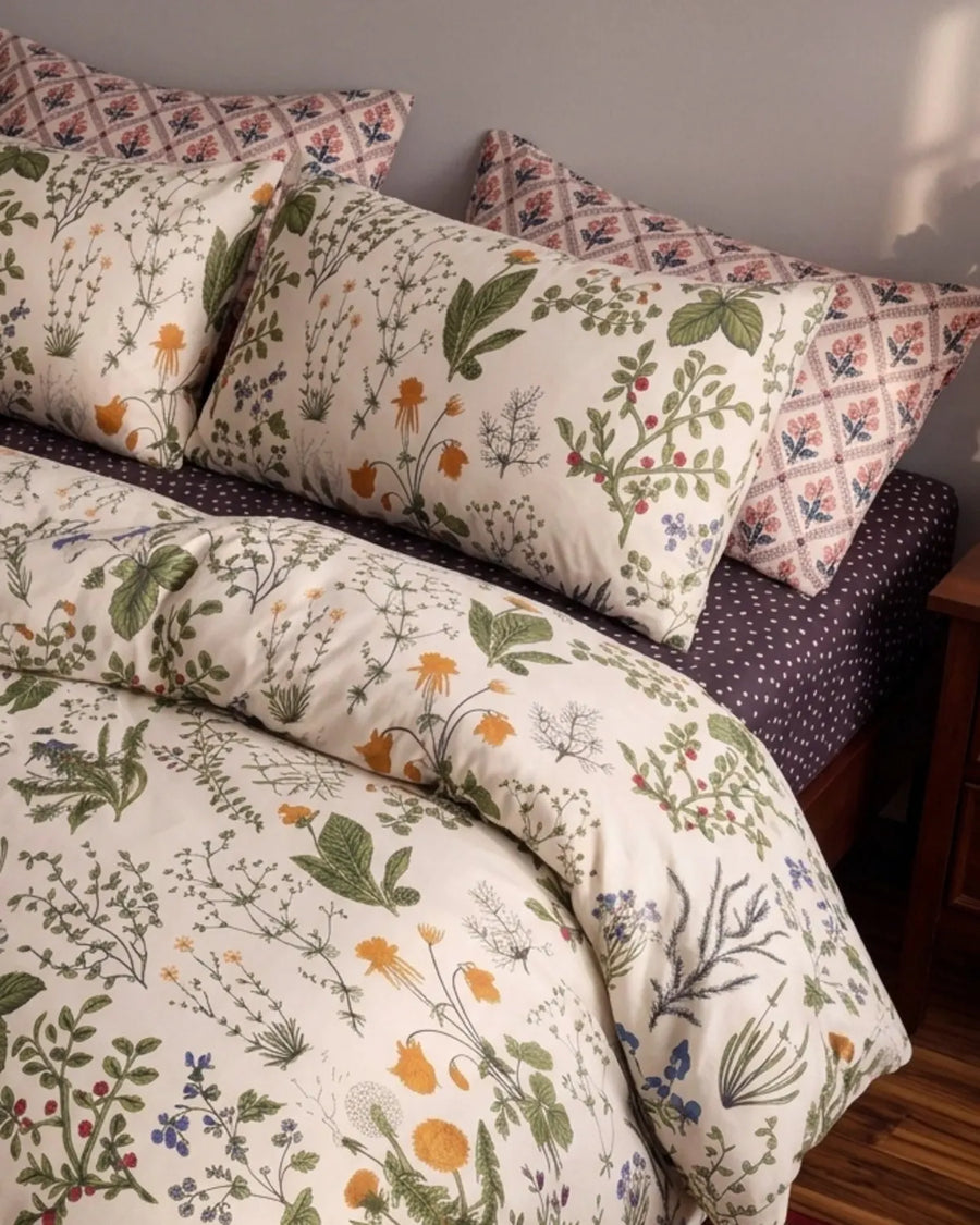 vintage herbarium botanical pillowcase detail