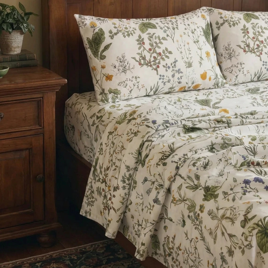 vintage herbarium botanical sheet set wildflower nature bedding