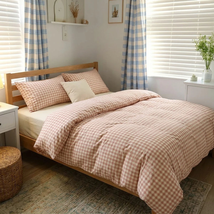 vintage rose gingham duvet cover set pink check bedding main