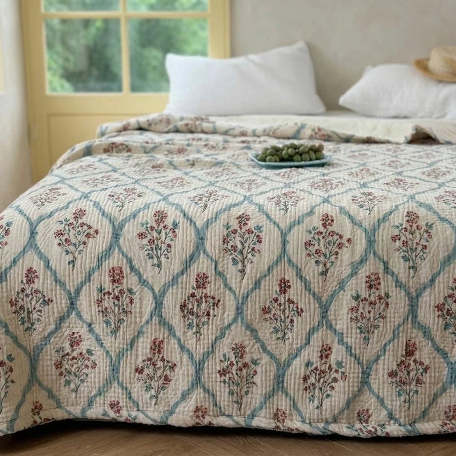 vintage storybook cotton blanket garden trellis drape