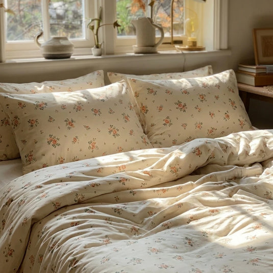 vintage sun drenched rose duvet cover set cream pink floral bedding
