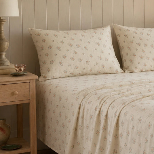 vintage sun drenched rose fitted sheet wooden nightstand