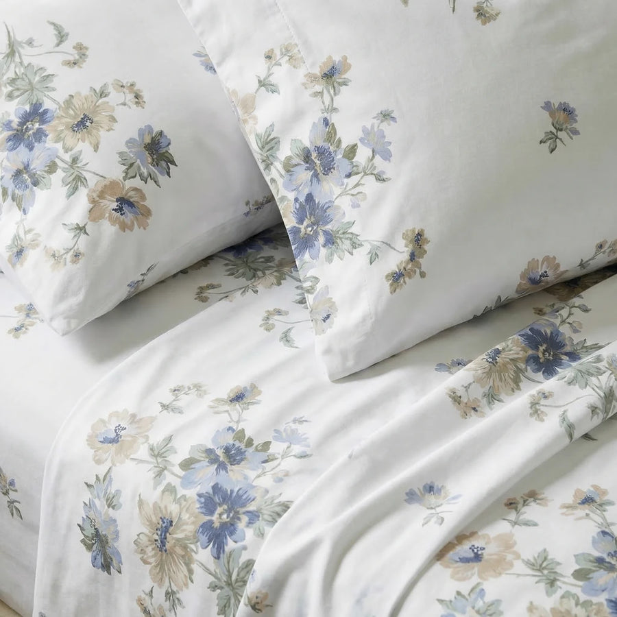 vintage watercolor floral print sheet set gardenia design