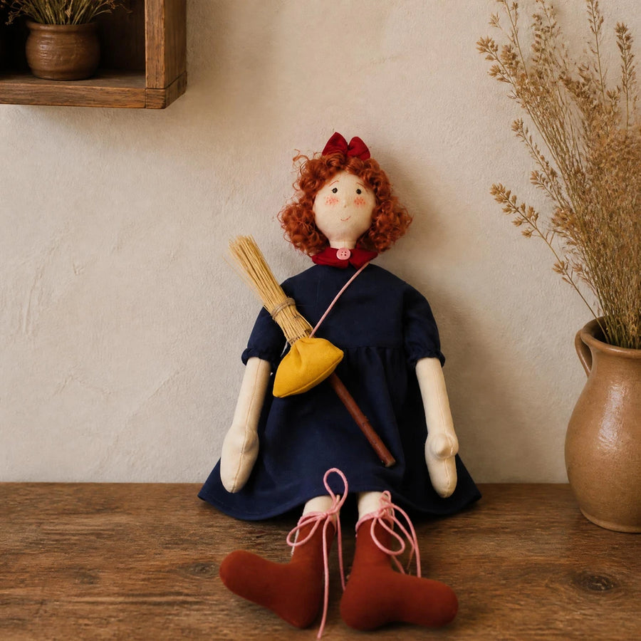 vintage witch cloth doll with miniature straw broom