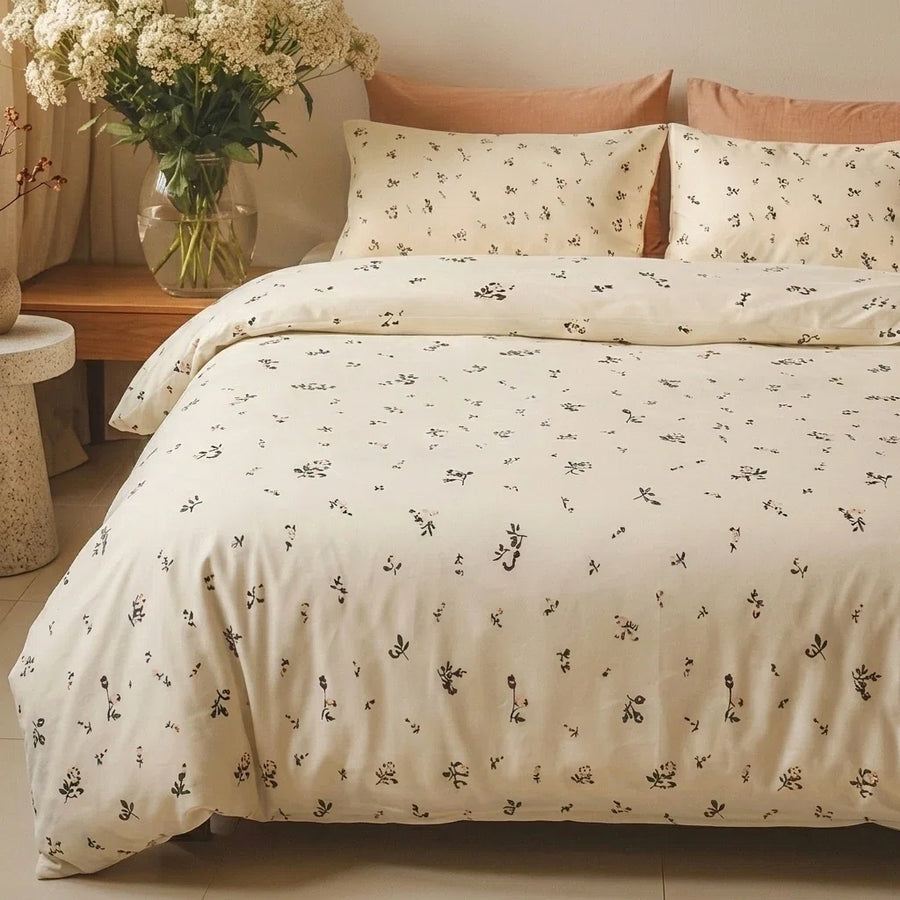 warm creamy white floral bedding set simple nature inspired