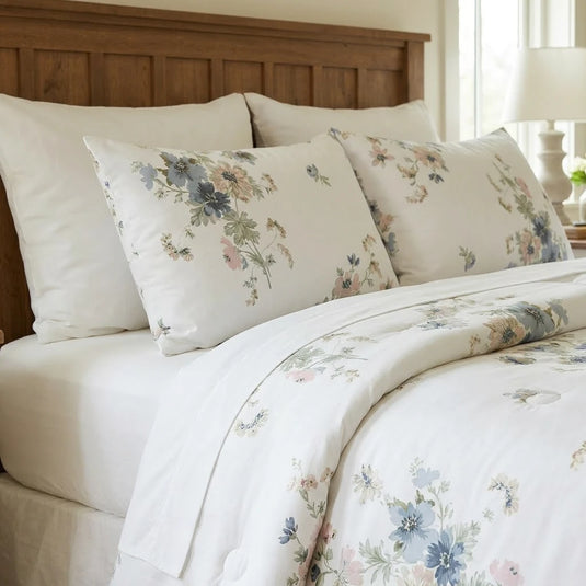 watercolor bloom floral pillow shams slate blue bedroom decor