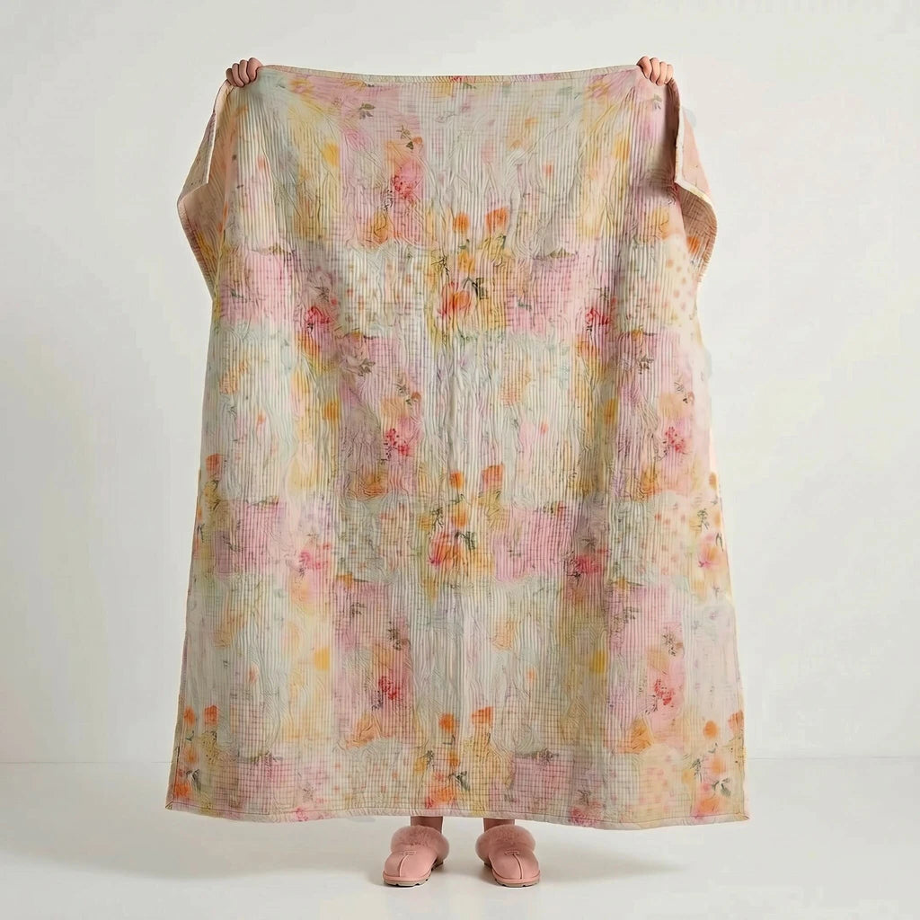 watercolor dawn printed cotton quilt bedroom styling